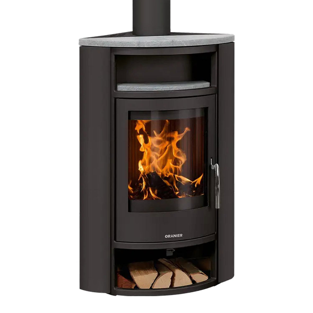 Poêle à bois d’angle Oranier Polar – Acier noir, 6,5 kW