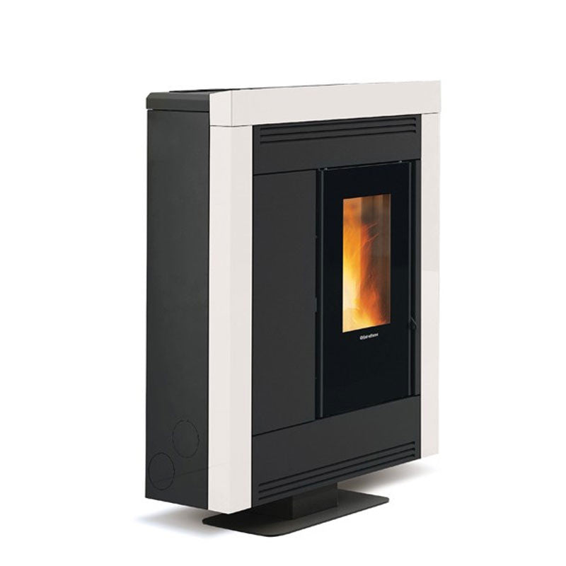 Poêle à granulés canalisable Extraflame Souvenir Steel Evo avec habillage blanc et noir