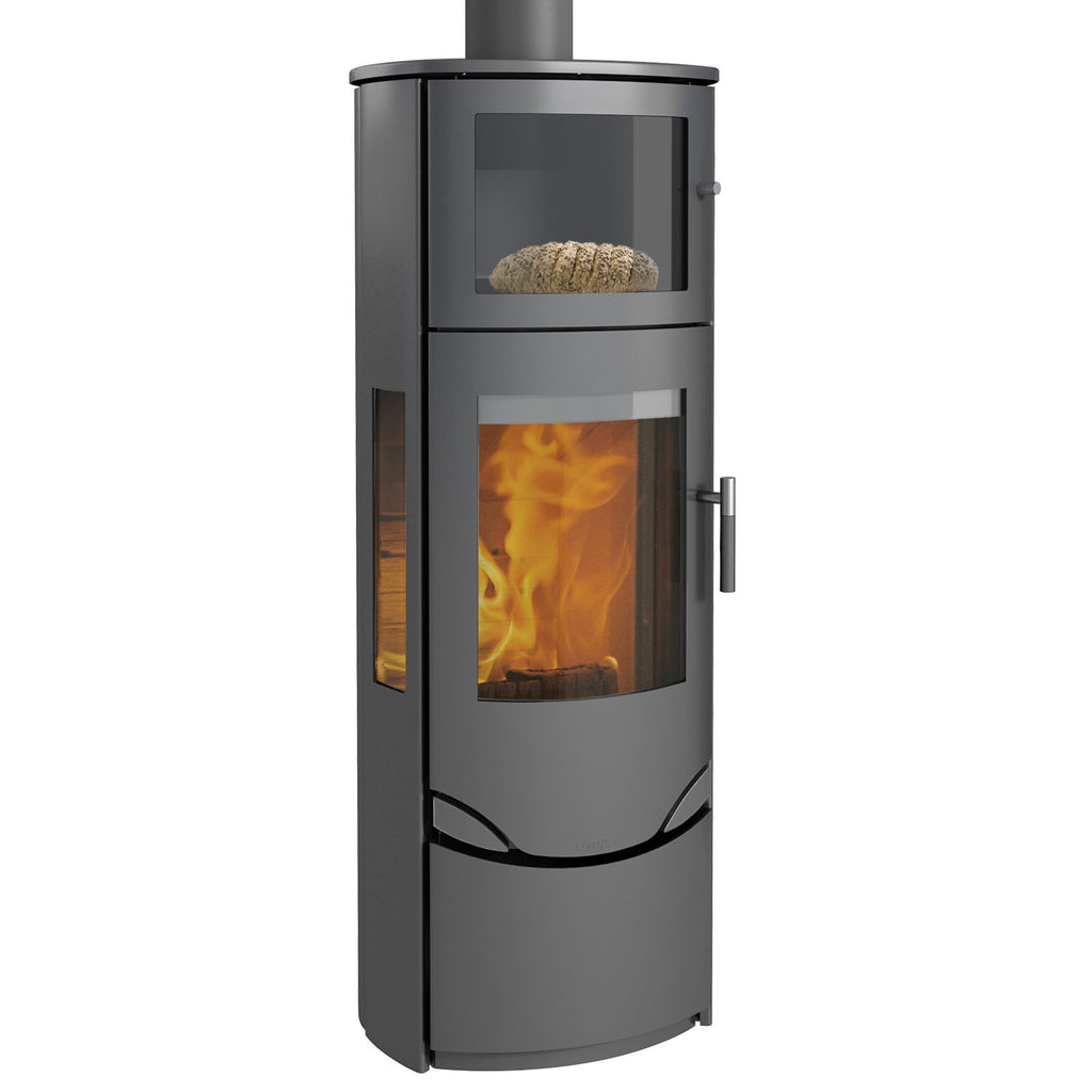 Poêle à bois Lotus Prio 7 acier gris avec four et vitre latérale 7 kW