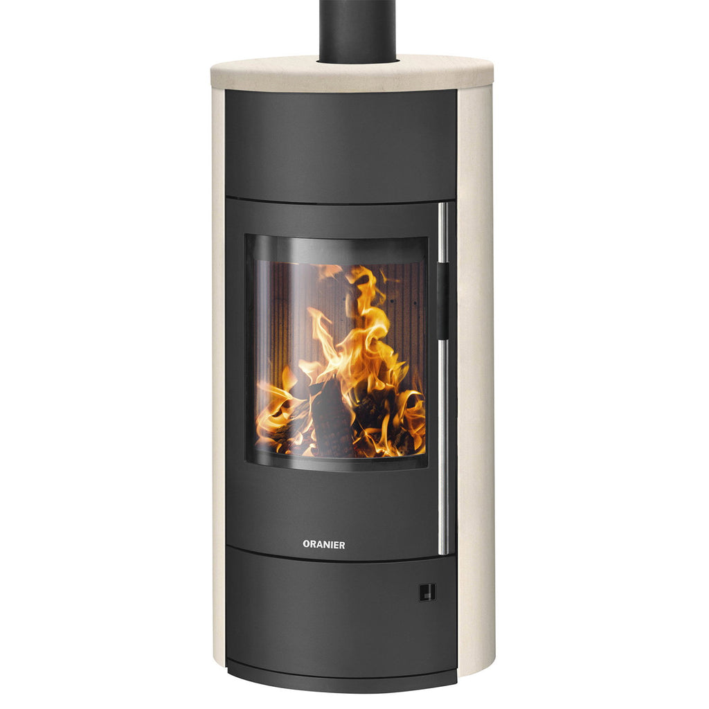 Oranier Polar Neo Vantage W+ – Poêle à bois acier noir et pierre calcaire crème 6,5 kW