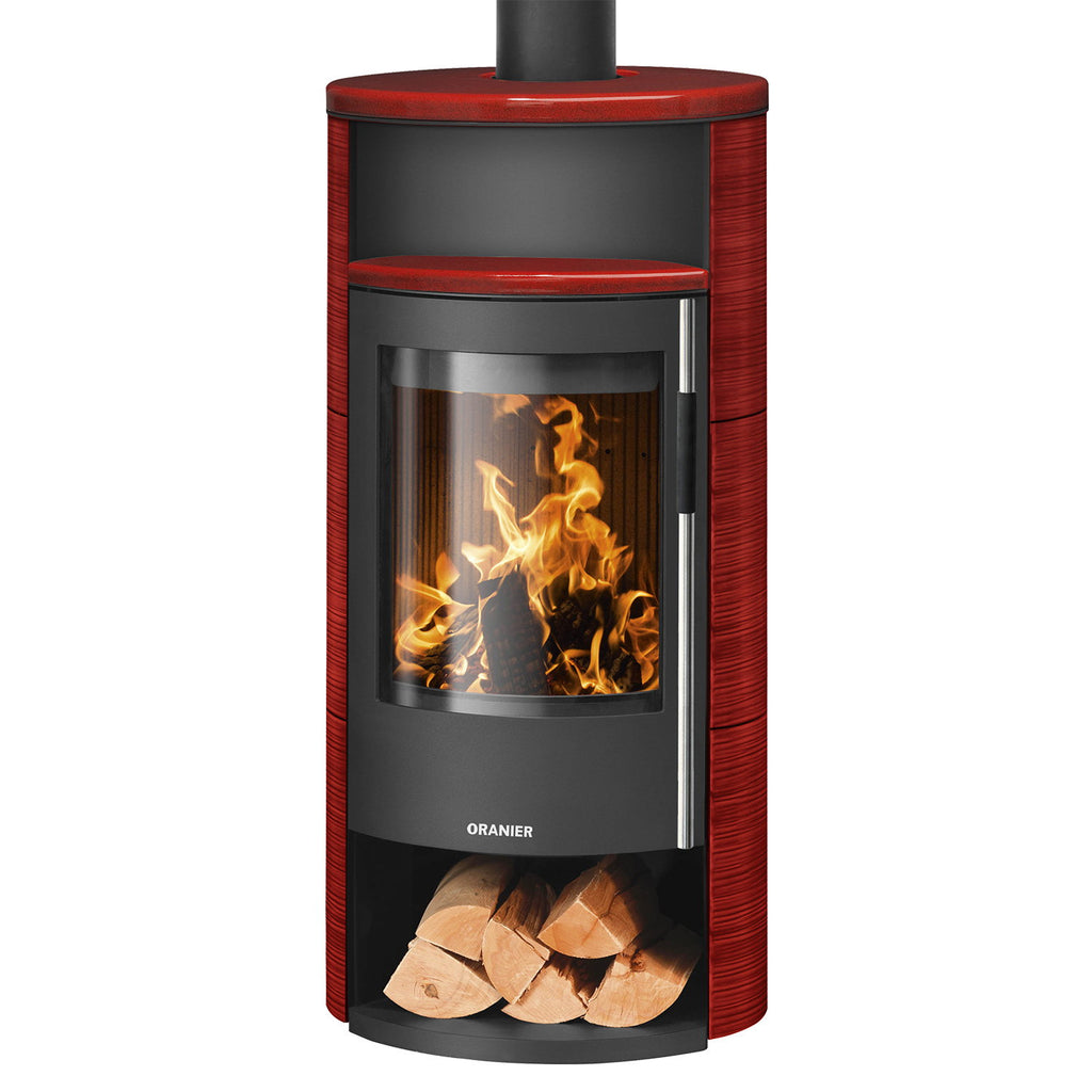 Oranier Polar Neo 6 – Poêle à bois acier noir et céramique rouge paprika 6,5 kW DIBt
