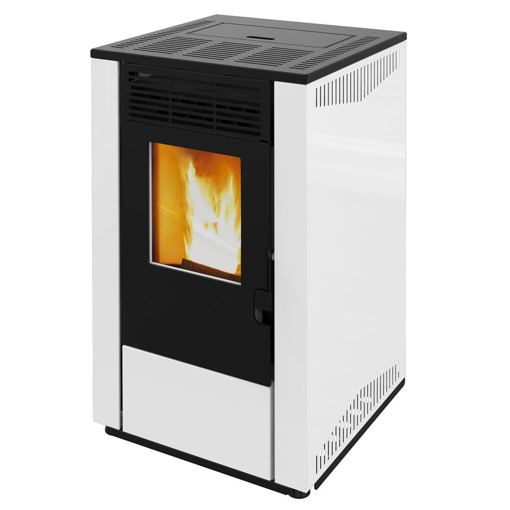 Poêle à granulés Wamsler WPO 7 acier blanc côtés droits – 7,5 kW