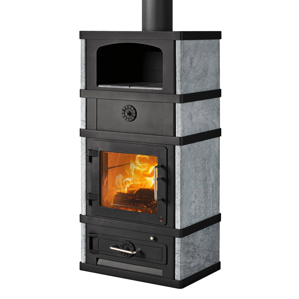 Lotus 2080 – Poêle à bois noir 8 kW avec compartiment de maintien au chaud