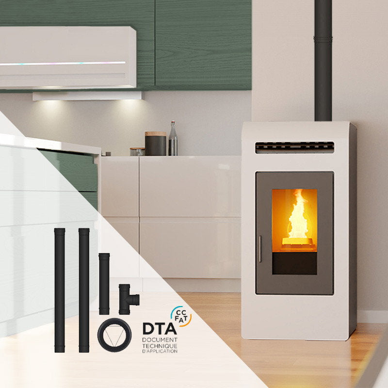 Pack poêle à granulés ETNA Luxe Cayenne 16 kW avec kit de raccordement arrière 80 mm
