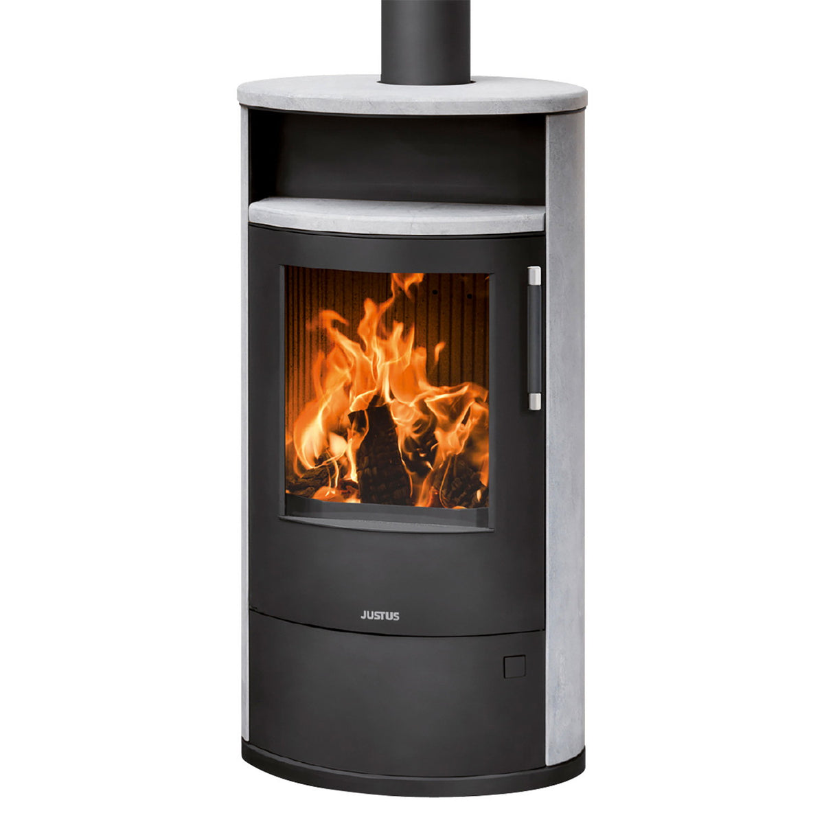 Justus Island 7 2.0 – Poêle à bois acier noir et pierre ollaire 7 kW
