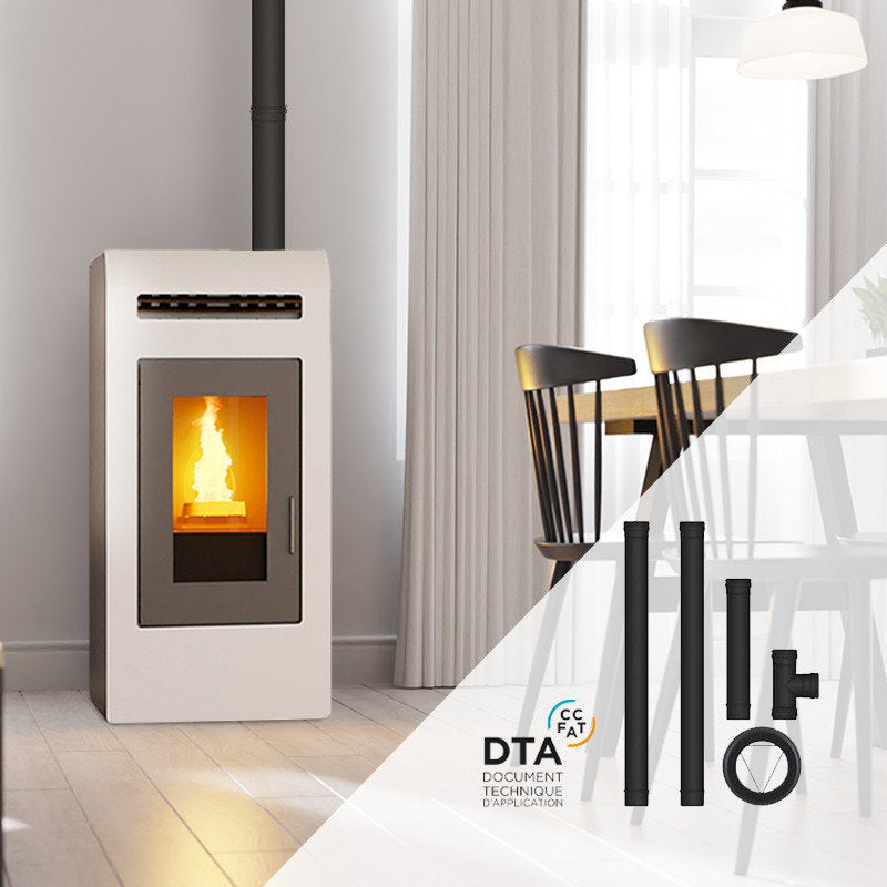 Pack poêle à granulés ETNA Luxe Cayenne blanc avec kit de conduits dans un intérieur