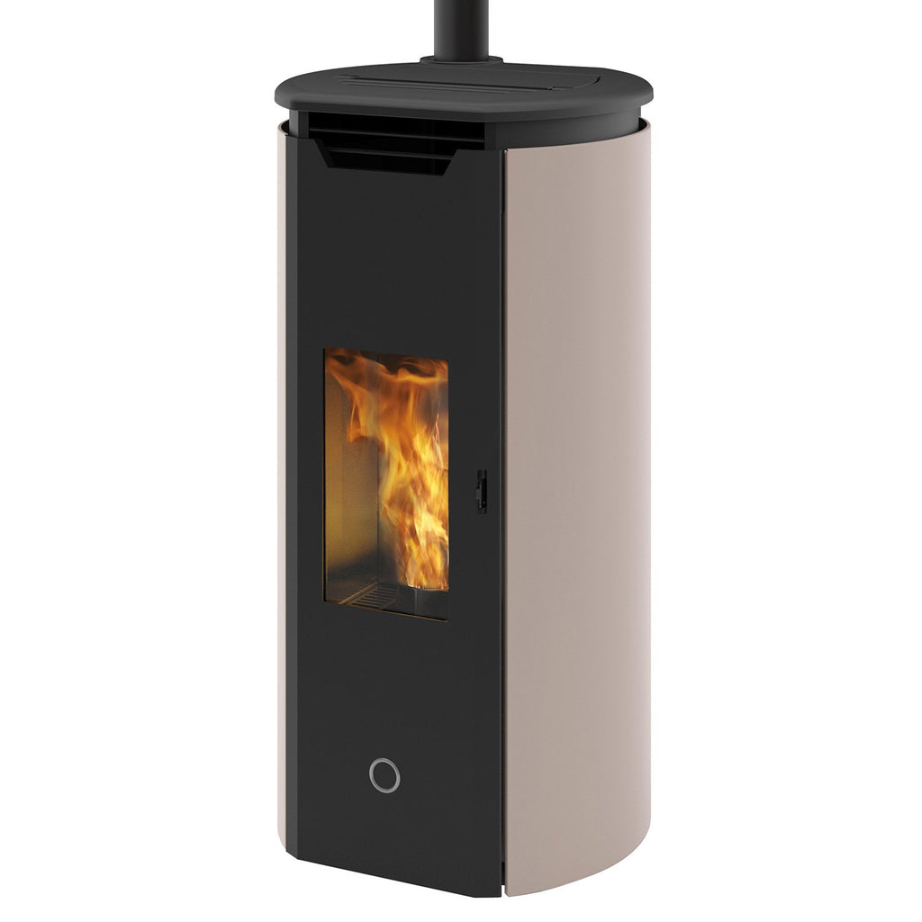 Poêle à granulés Edilkamin EK63 Tweed 90+ Evo gris tourterelle sortie fumées dessus 9,2 kW