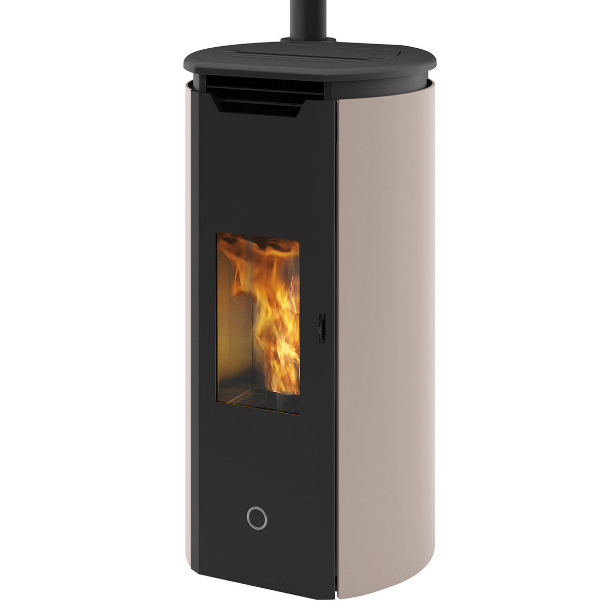 Poêle à granulés Edilkamin EK63 Tweed 90+ Evo gris tourterelle sortie fumées dessus 9,2 kW