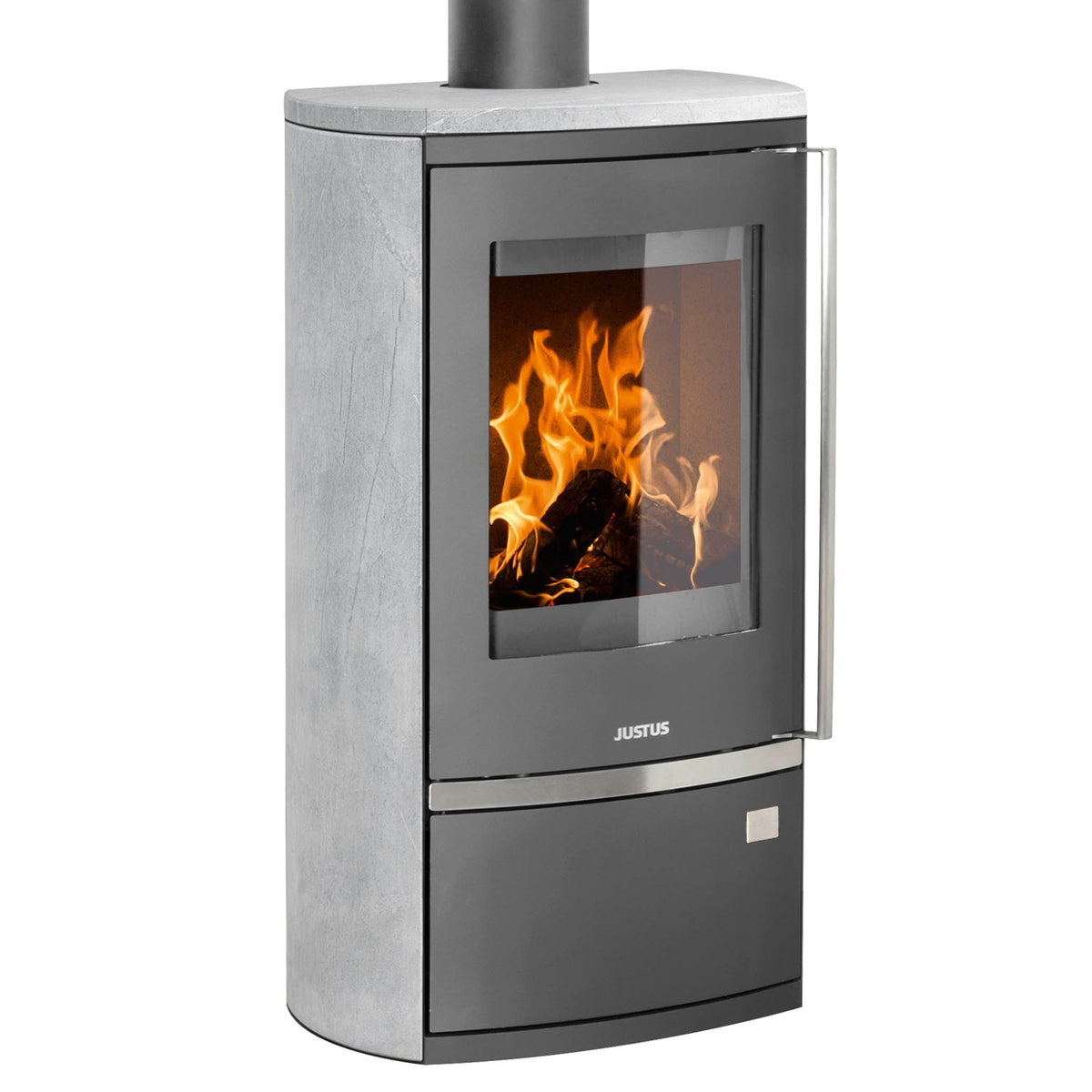 Poêle à bois Justus Reno R acier gris fonte pierre ollaire 6 kW