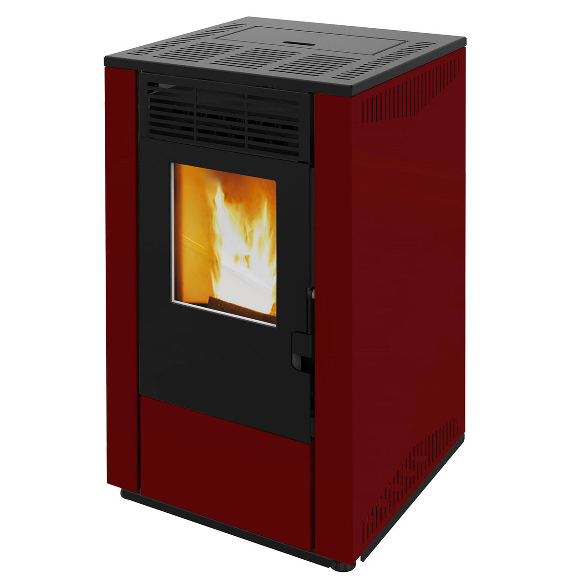 Wamsler WPO 7 poêle à granulés acier bordeaux côtés droits 7,5 kW