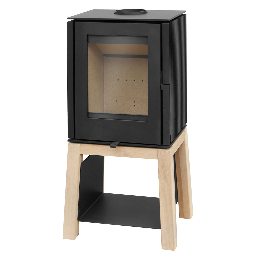 Poêle à bois Schmitzker Cuby S55075 avec socle en bois 6,4 kW