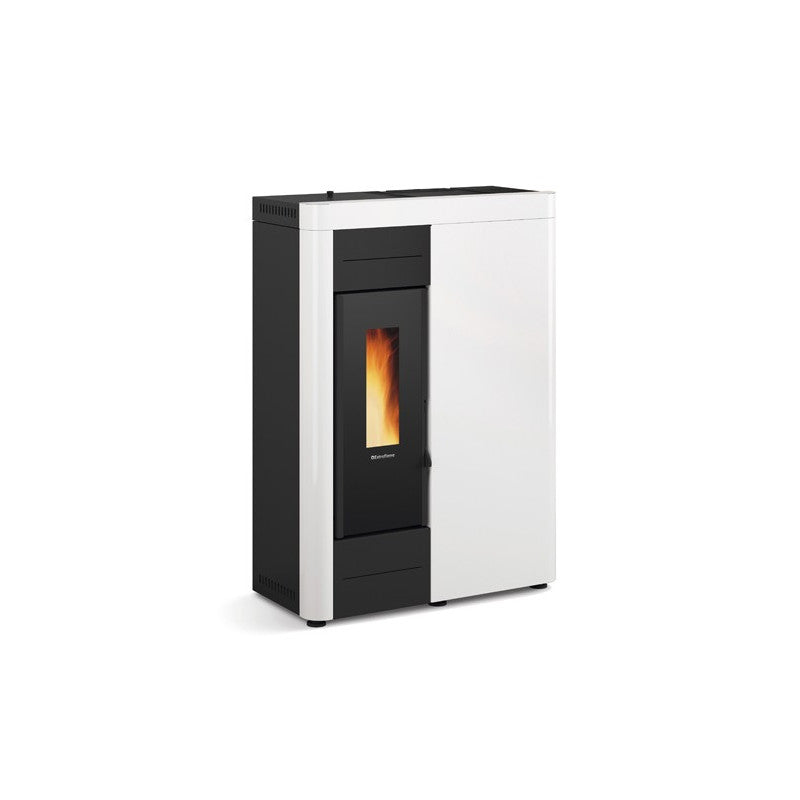 Vue de face du poêle Extraflame Virna Idro blanc et noir