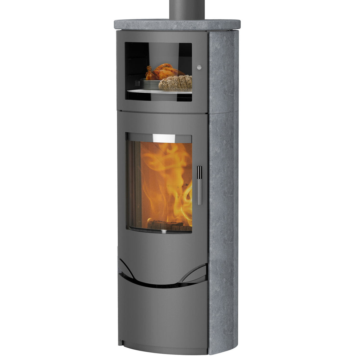 Poêle à bois Lotus Prio 7M Gris avec pierre ollaire, sortie fumées par le haut 7 kW