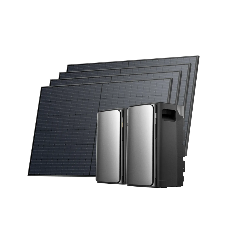 EcoFlow STREAM Ultra et STREAM AC Pro avec quatre panneaux solaires rigides de 520 W