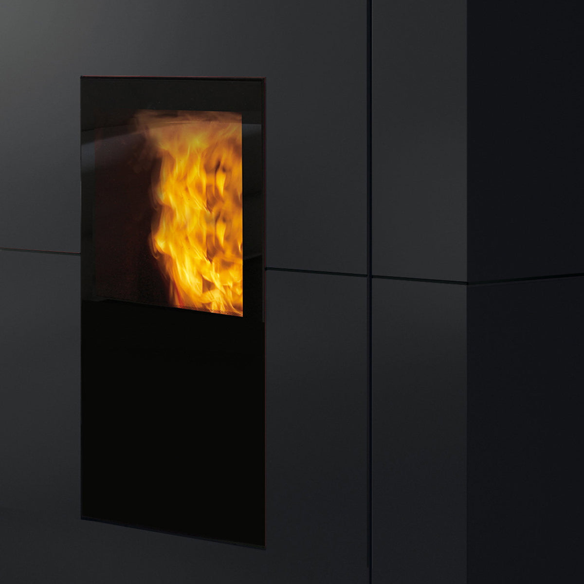 Détail de la porte et de la flamme du poêle Edilkamin Blade H19