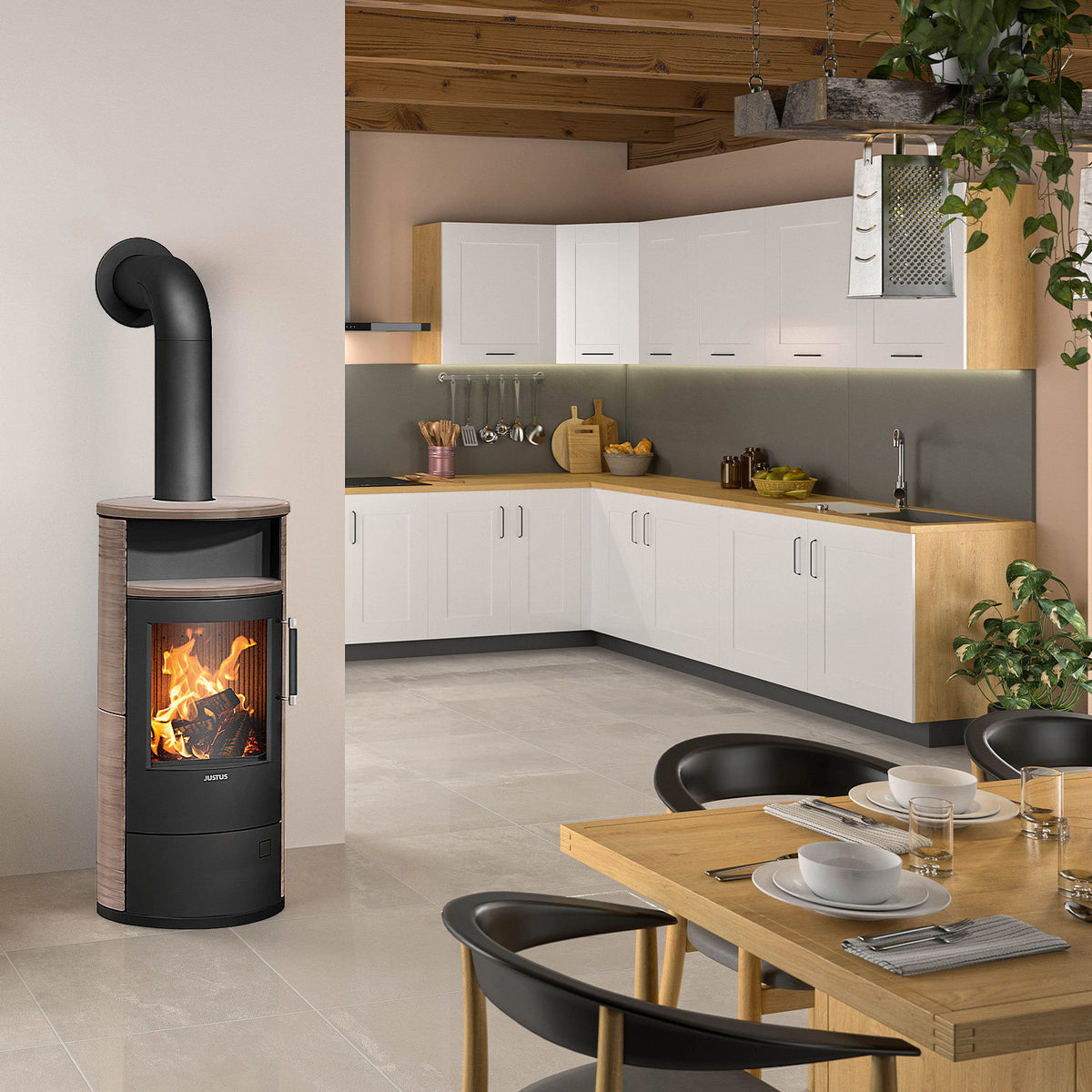 Justus Island 5 2.0 – Poêle à bois acier noir et céramique Grappa 5 kW