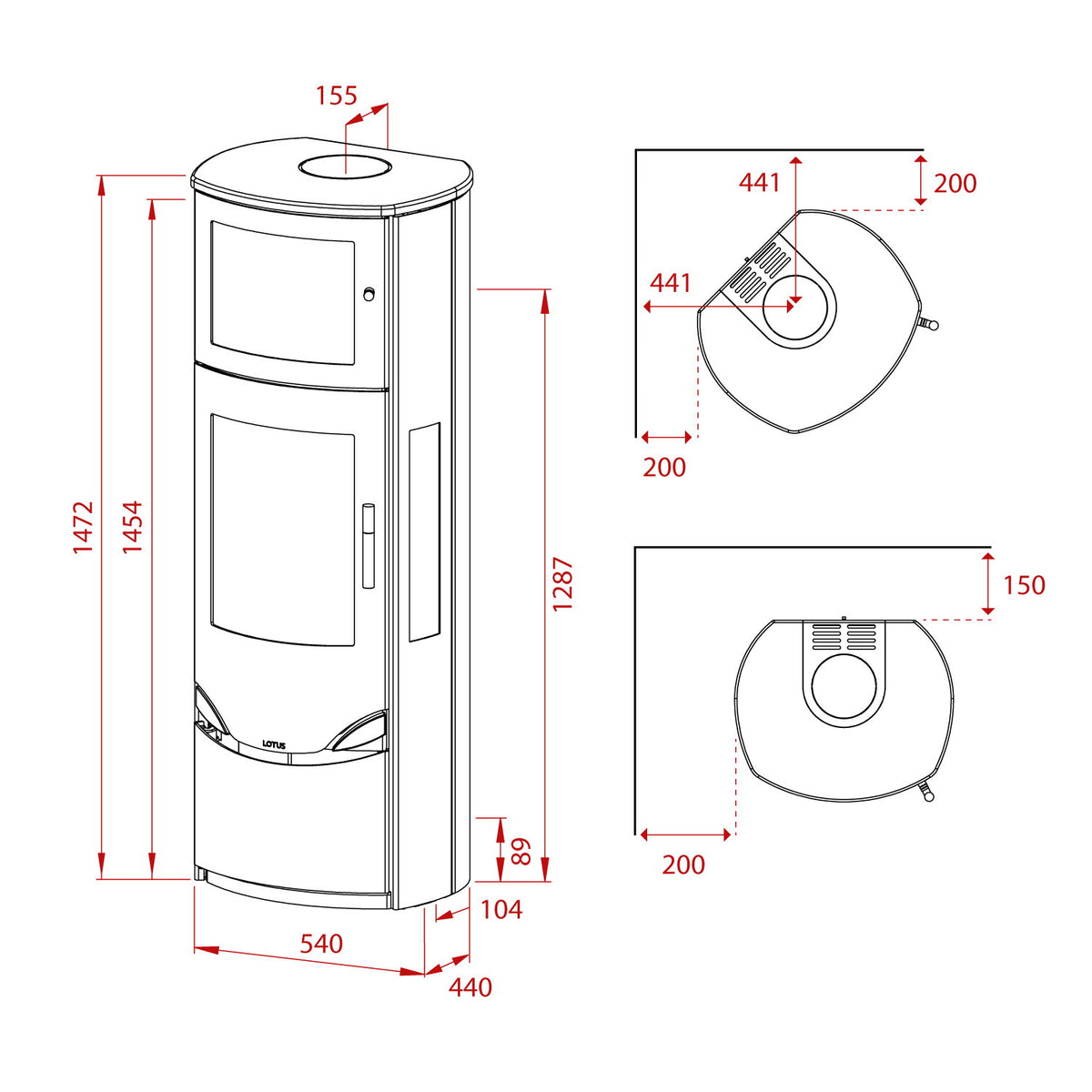 Poêle à bois Lotus Prio 7 acier gris avec four et vitre latérale 7 kW