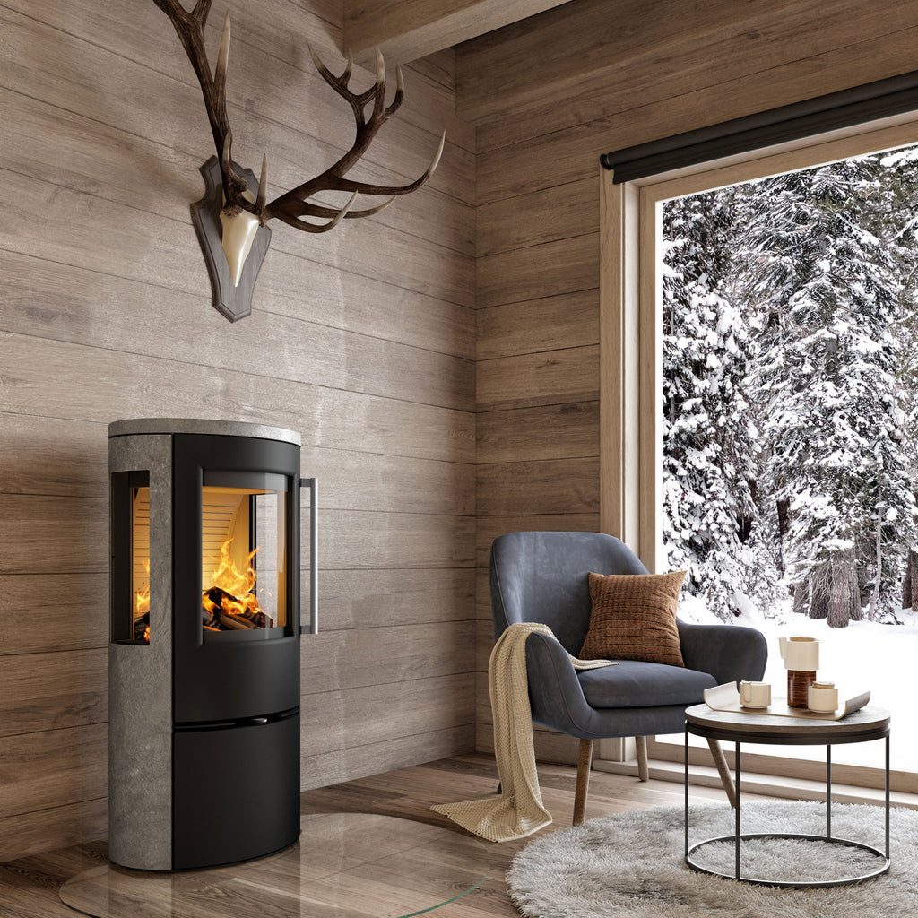 Poêle à bois TermaTech TT23RGS acier noir et pierre ollaire 5,6 kW