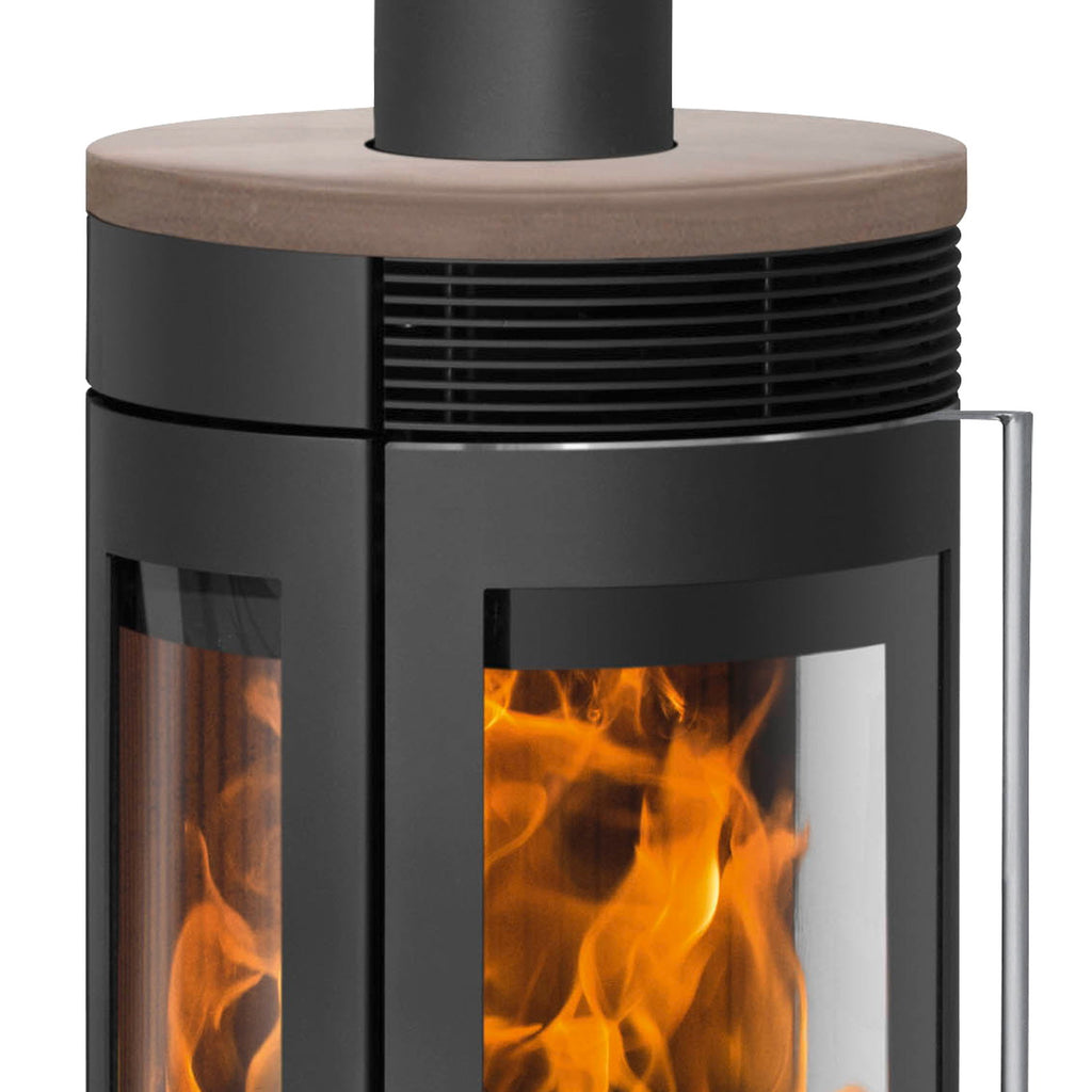 Oranier Rota TRE 2.0 – Poêle à bois acier noir, plaque céramique Grappa 6 kW