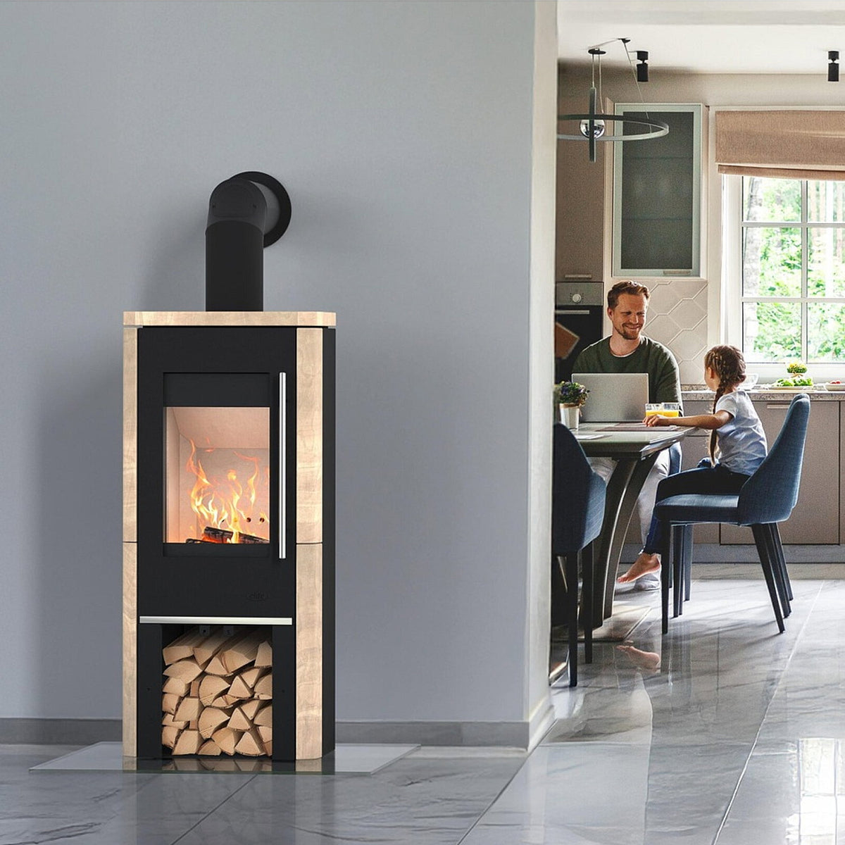 Poêle Fireplace Elite Oregon K7096 dans une pièce de vie