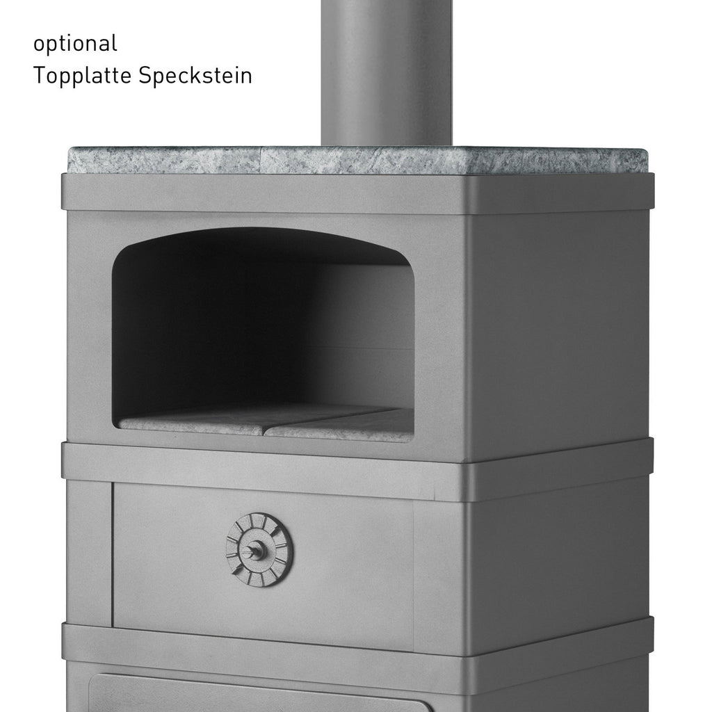 Poêle à bois Lotus 2060 gris LO-483 avec compartiment de maintien au chaud, sortie haute 8 kW