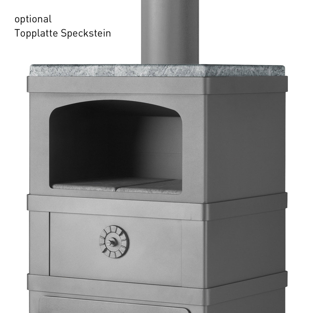 Poêle à bois Lotus 2060 gris LO-483 avec compartiment de maintien au chaud, sortie haute 8 kW