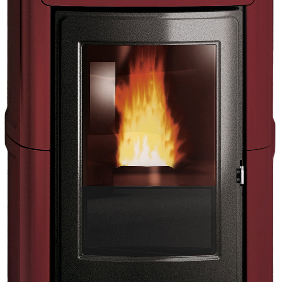 Détail de la porte et de la flamme du poêle Edilkamin Kira2 H 22 Up