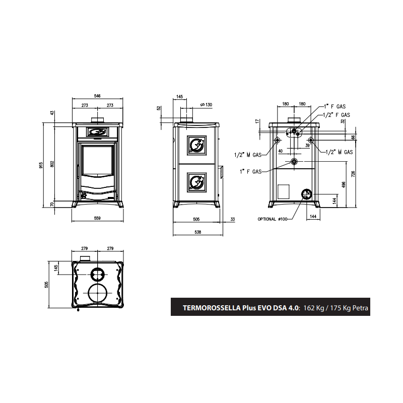 Schéma dimensionnel et raccordements du TermoRossella