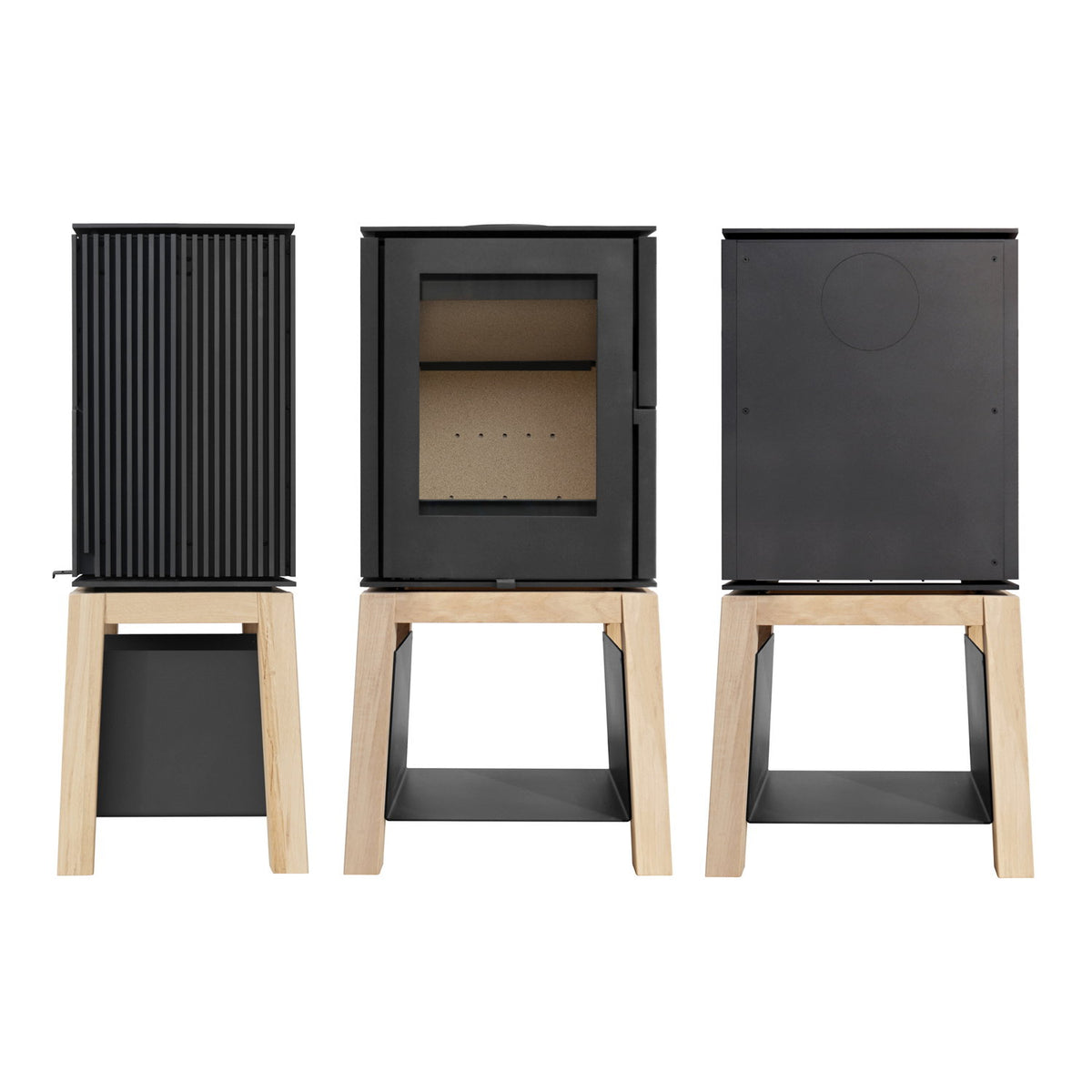 Poêle à bois Schmitzker Cuby S55075 avec socle en bois 6,4 kW