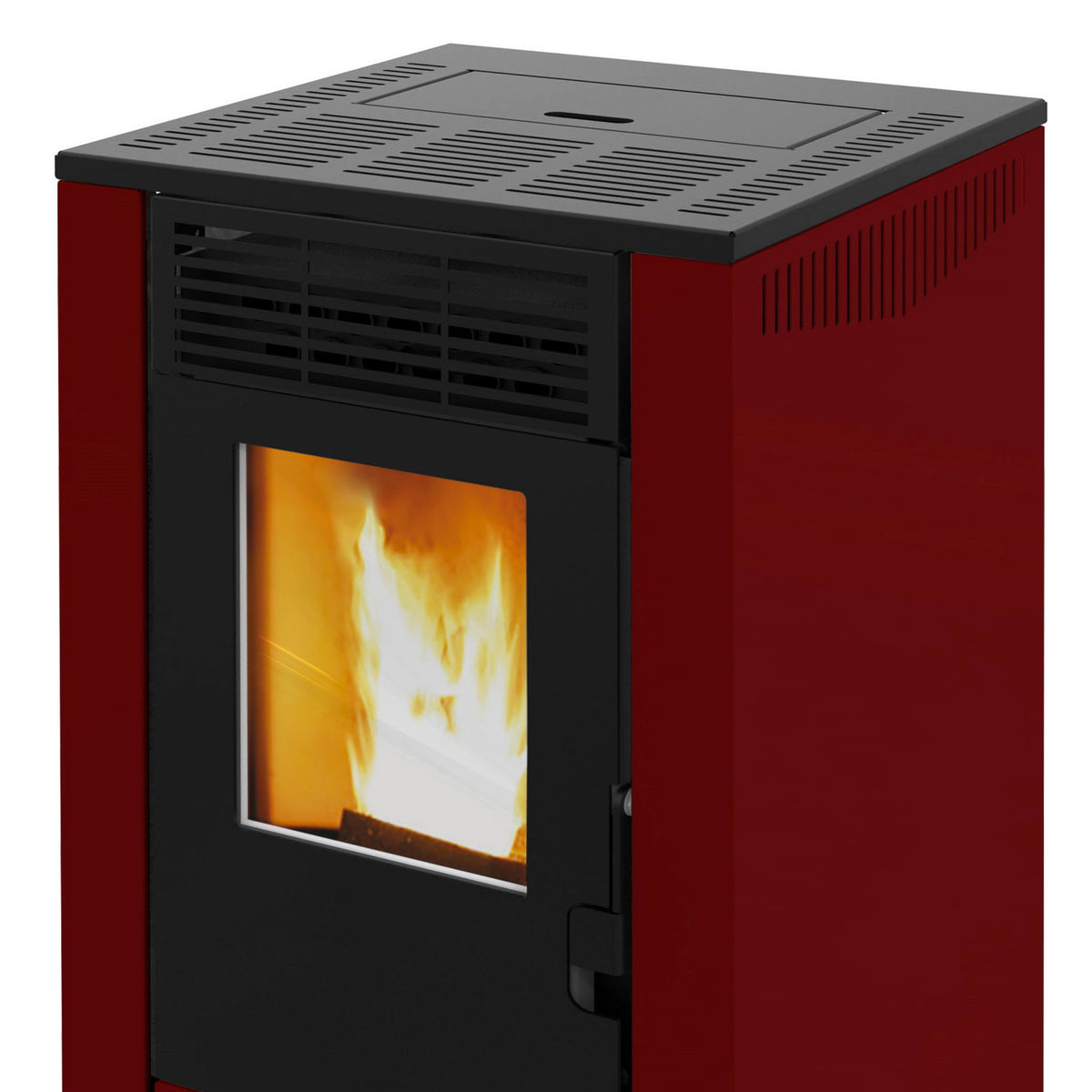 Wamsler WPO 7 poêle à granulés acier bordeaux côtés droits 7,5 kW