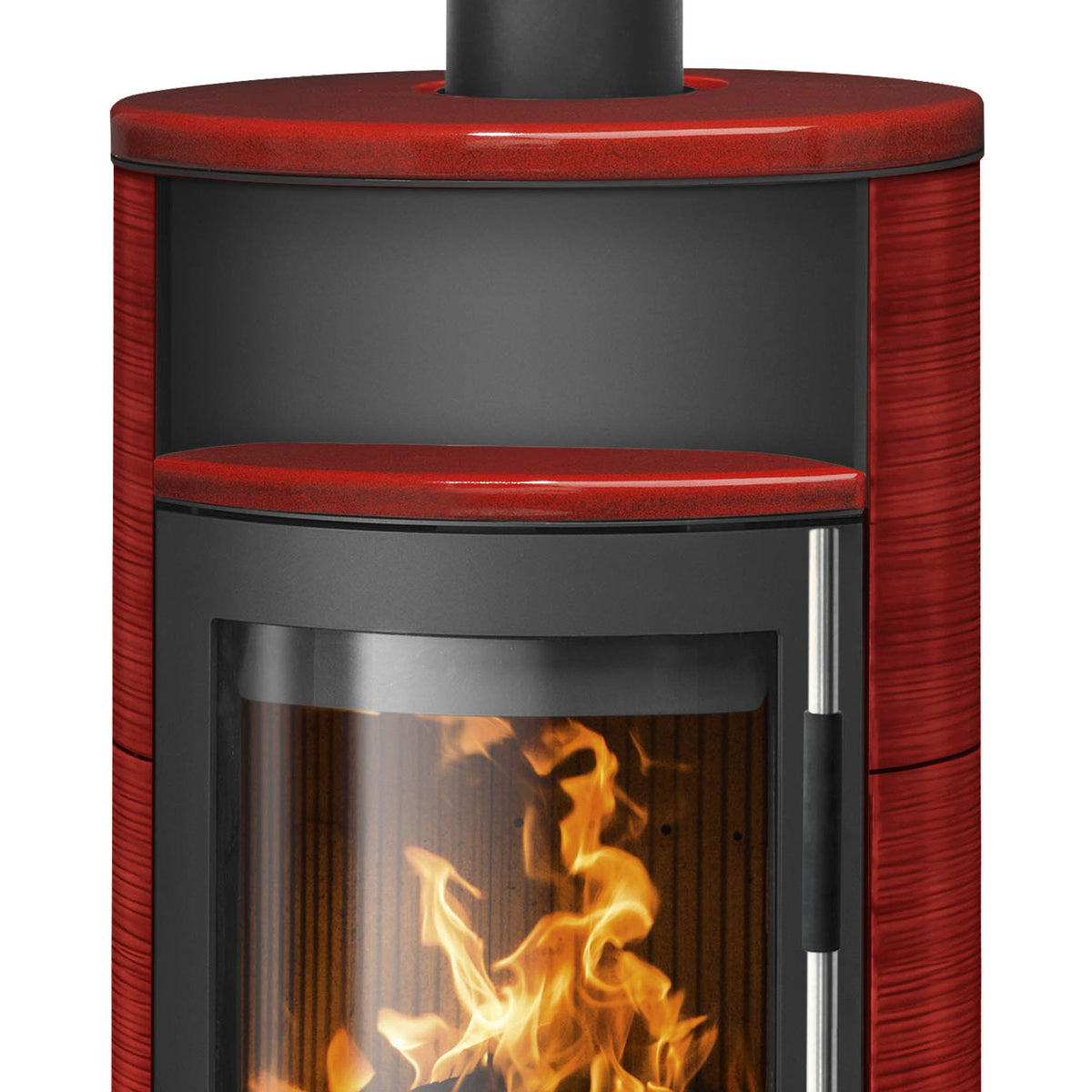 Oranier Polar Neo 6 – Poêle à bois acier noir et céramique rouge paprika 6,5 kW DIBt