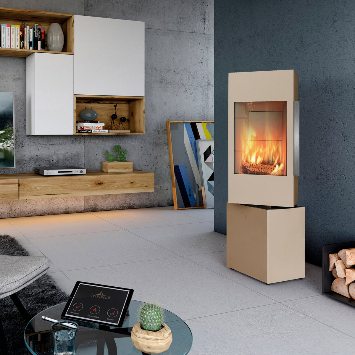 Poêle à bois Spartherm SEO S Perle 6 kW avec 1 m³ de bois offert