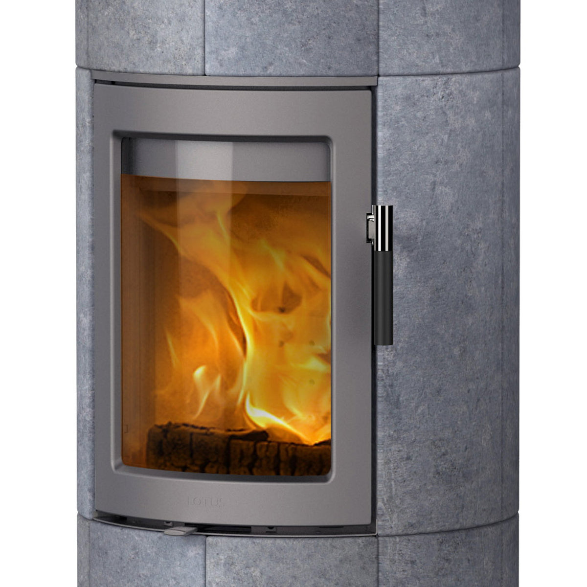 Poêle à bois Lotus Maestro 152M gris avec pierre ollaire, sortie arrière 6 kW