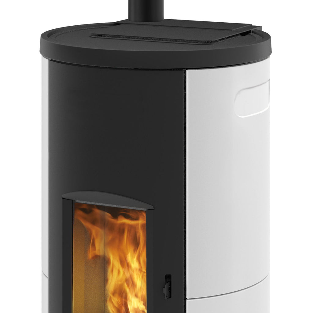 Poêle à granulés Edilkamin EK63 Like 90+ Evo céramique blanche 9,2 kW sortie dessus