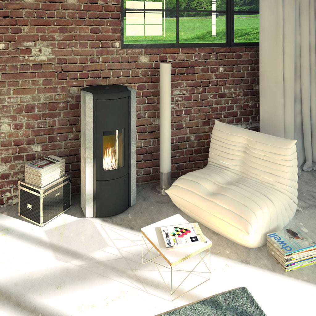 Poêle à granulés Olsberg Arina 3.0 acier noir et pierre naturelle serpentine – 6 kW