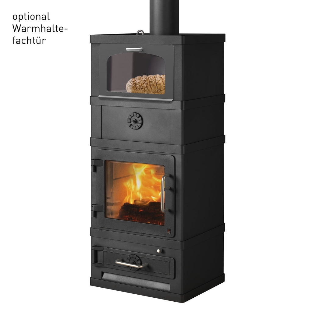 Poêle à bois Lotus 2060 noir avec compartiment de maintien au chaud, sortie haute