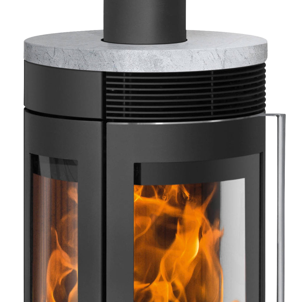 Oranier Rota TRE 2.0 – Poêle à bois acier noir et plaque en stéatite 5,5 kW