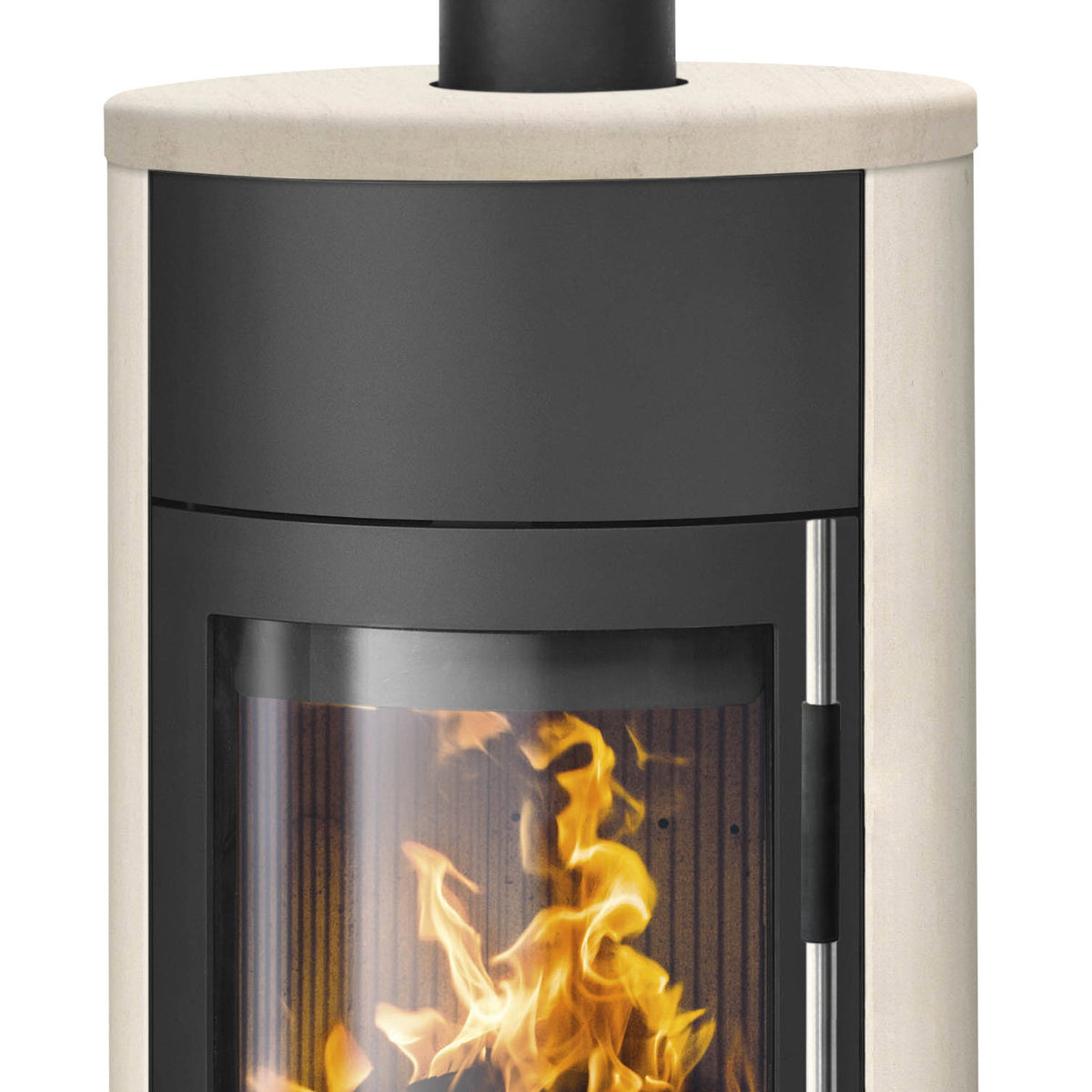 Oranier Polar Neo Vantage W+ – Poêle à bois acier noir et pierre calcaire crème 6,5 kW