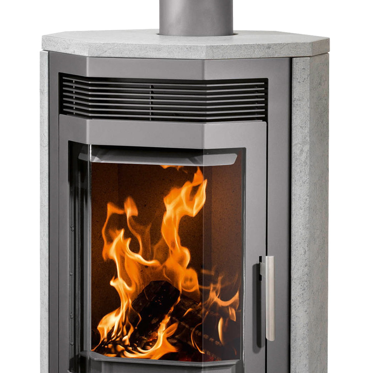 Justus Usedom 7 – Poêle à bois acier gris et pierre ollaire 7 kW