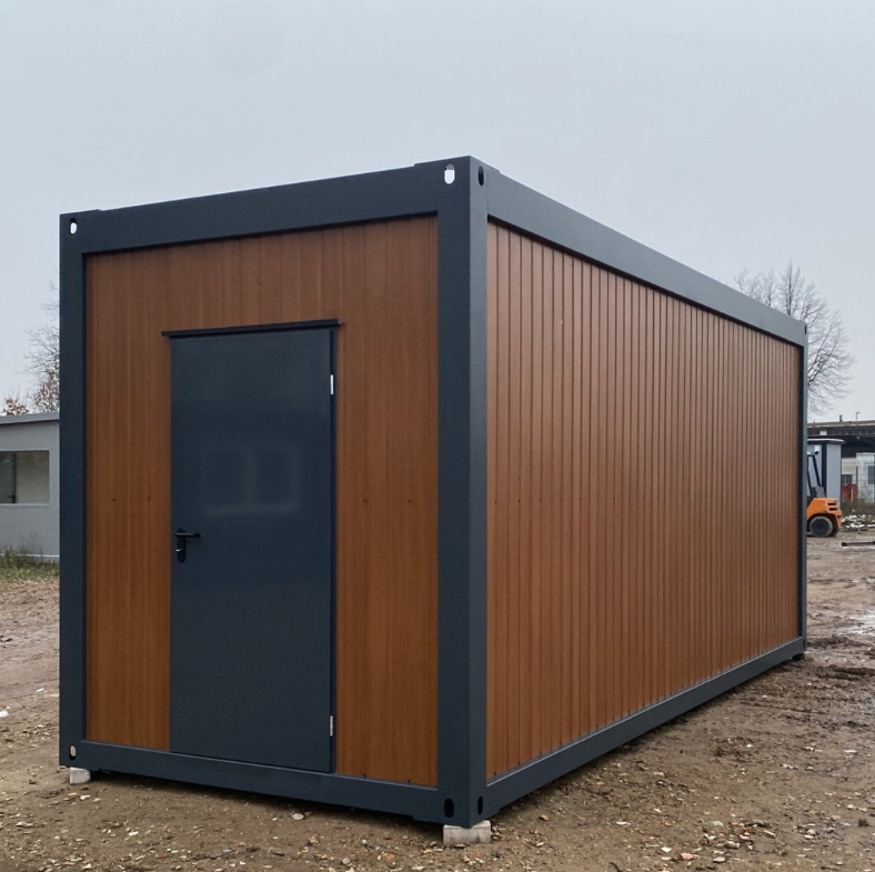 Bureau Container Premium 6,00 × 2,44 m – Finition Bois, Porte en Façade et Habillage Intérieur Blanc