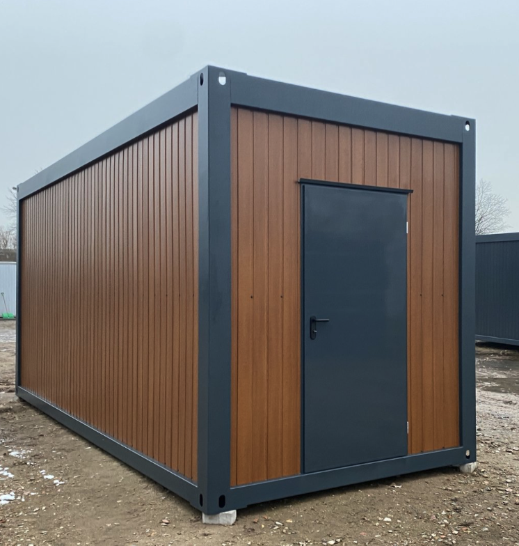 Bureau Container Premium 6,00 × 2,44 m – Finition Bois, Porte en Façade et Habillage Intérieur Blanc