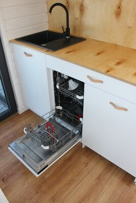 Tiny House 10,90 × 2,90 m clé en main – Maison avec Cuisine Équipée, Salle de Bain et Toit à Deux Pentes