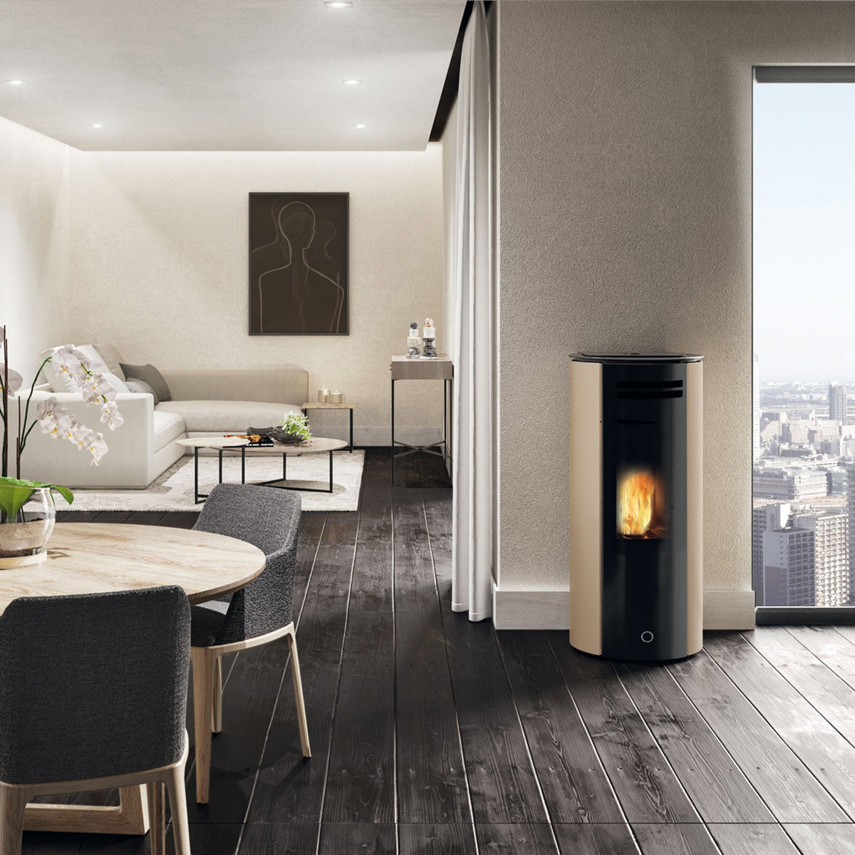 Poêle à granulés Edilkamin EK63 Spy 110+ Evo acier gris tourterelle 10,5 kW sortie arrière