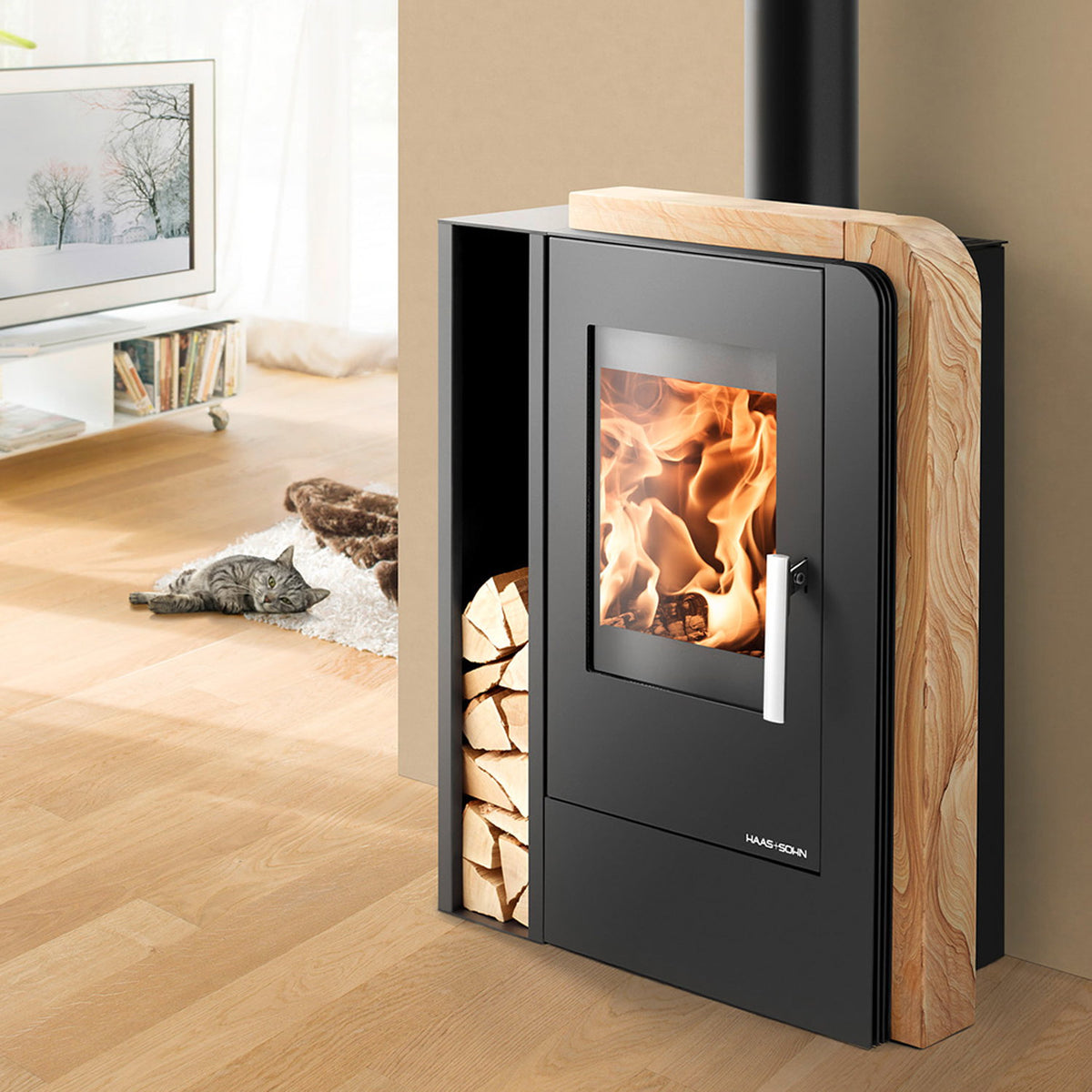 Poêle à bois Haas+Sohn Aruba easy noir Woodstone 6 kW
