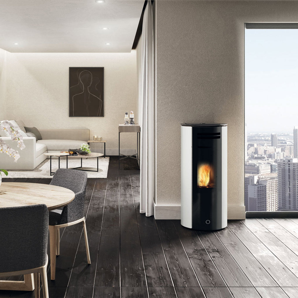 Poêle à granulés Edilkamin EK63 Spy 110+ Evo acier blanc 10,5 kW sortie arrière