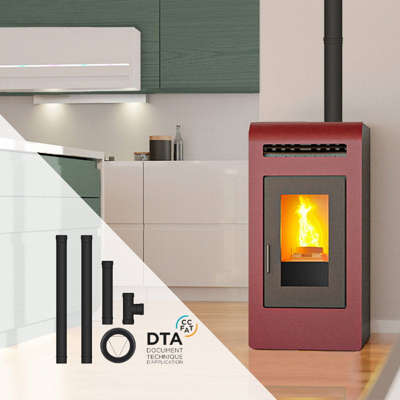 Pack poêle à granulés ETNA Luxe Cayenne 16 kW avec kit de raccordement arrière 80 mm