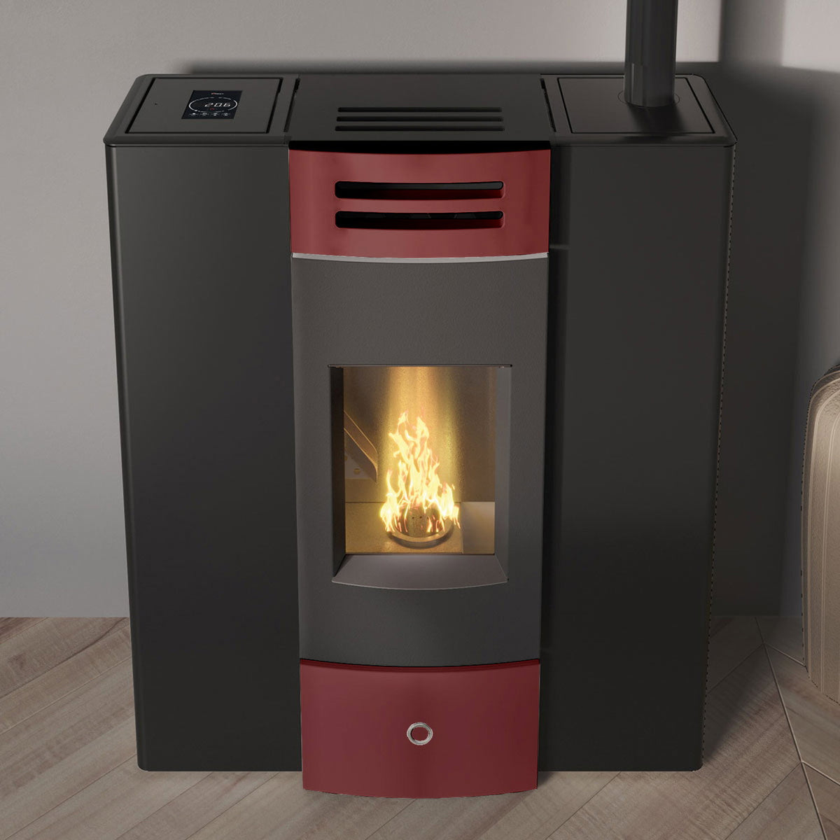 Poêle à granulés Edilkamin EK63 Dub 100++ céramique bordeaux 10,1 kW