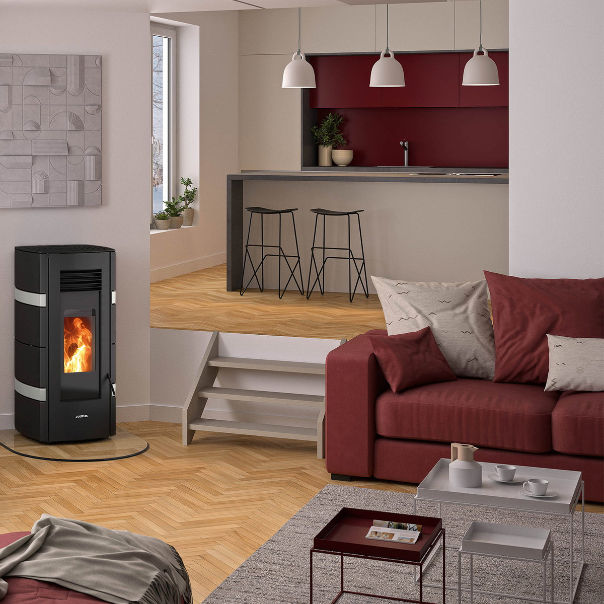 Poêle à granulés Justus Sia acier noir et conStone béton gris 8 kW
