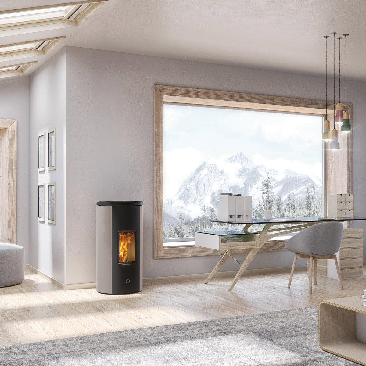 Poêle à granulés Edilkamin EK63 Like 90+ Evo acier gris tourterelle raccordement arrière 9,2 kW