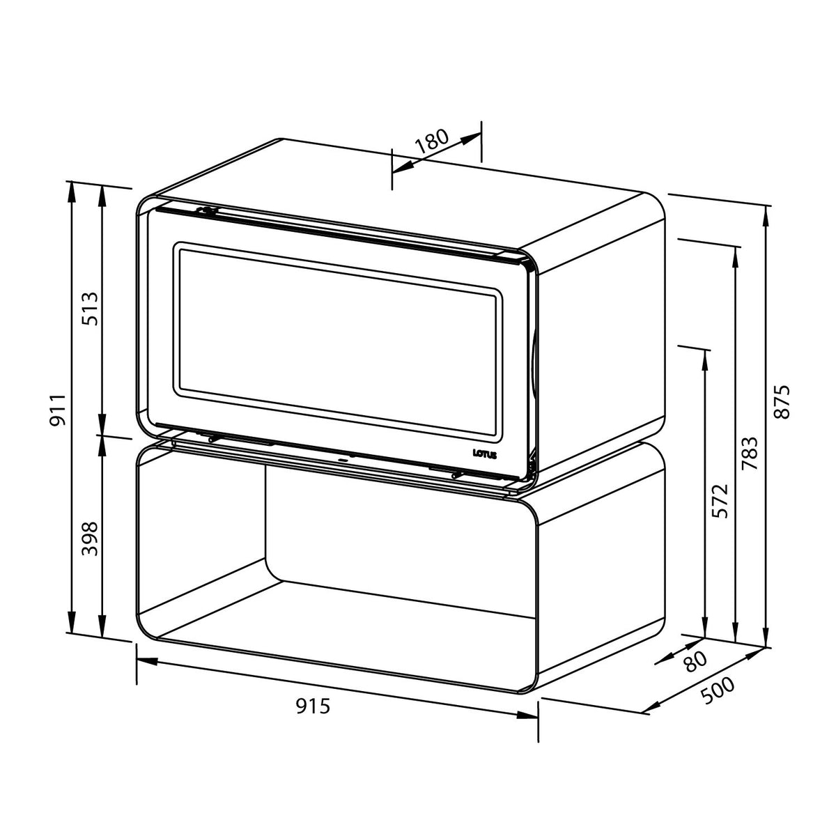 Lotus Living Cube Ocean Dark KS2405 – Poêle à bois 7 kW, sortie arrière